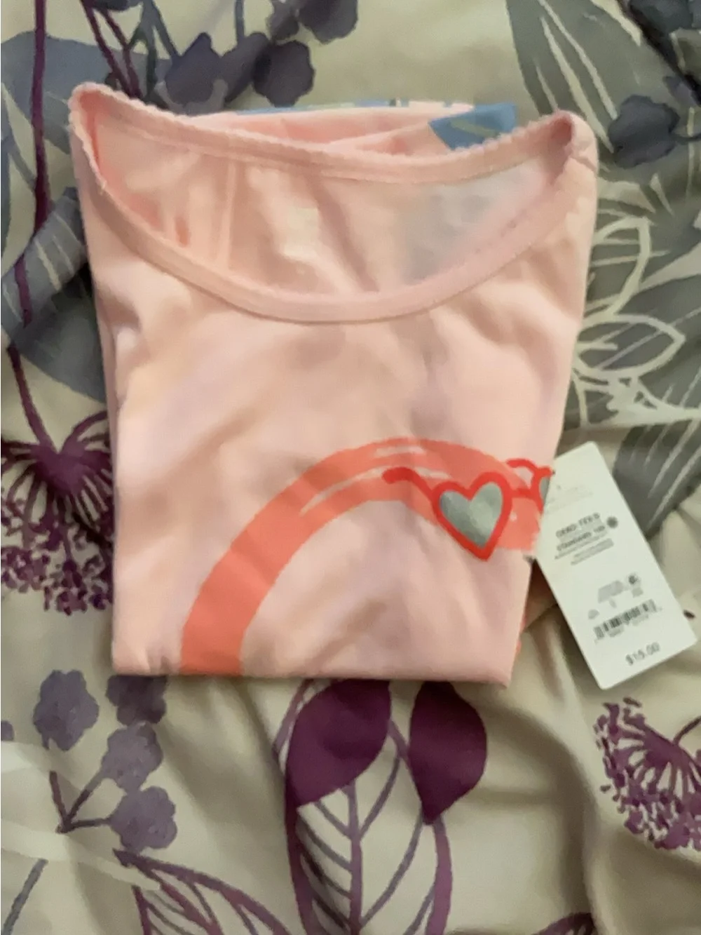 Carter's 3 pc Pink and Coral Swan Pajama Set with Blue Floral Accents & stripes